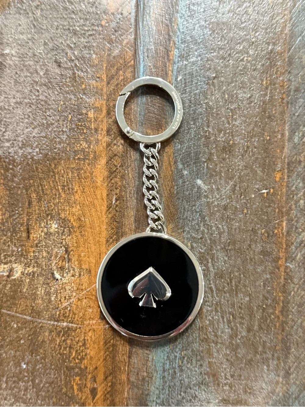 Kate Spade New York Black Spade Silver Tone Keychain Bag Charm Enamel NWOT